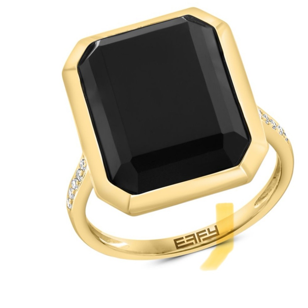 14K Gold Ring with Large Black Gemstone -